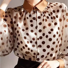 Load image into Gallery viewer, Woman wearing a polka dot blouse with a neutral background