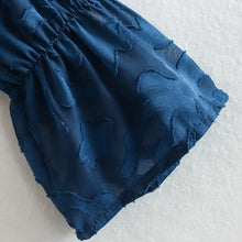 Load image into Gallery viewer, Chathams Blue Jacquard Smock Ruffles Blouse