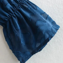 Load image into Gallery viewer, Chathams Blue Jacquard Smock Ruffles Blouse