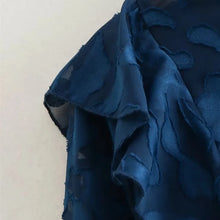 Load image into Gallery viewer, Chathams Blue Jacquard Smock Ruffles Blouse