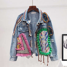 Load image into Gallery viewer, Coachella Streetwear Patch Denim Tassel Jacket