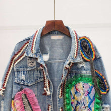 Load image into Gallery viewer, Coachella Streetwear Patch Denim Tassel Jacket