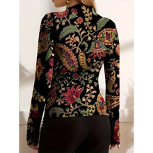 Load image into Gallery viewer, Long-sleeve top with intricate floral and paisley pattern on a plain background