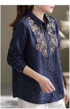 Load image into Gallery viewer, Boho Vietnamese Floral Embroidery Cotton Linen Shirt