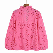 Load image into Gallery viewer, Embroidery Lace Hollow Out Lantern Sleeve Blouse Shirt