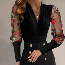 Load image into Gallery viewer, Embroidery Flower V Neck Lace Blouse