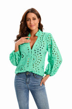 Load image into Gallery viewer, Embroidery Lace Hollow Out Lantern Sleeve Blouse Shirt