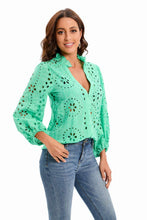Load image into Gallery viewer, Embroidery Lace Hollow Out Lantern Sleeve Blouse Shirt