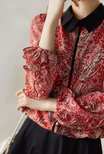 Load image into Gallery viewer, Retro Paisley Print Turn-down Collar Blouse