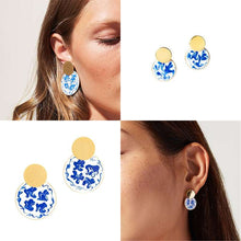 Load image into Gallery viewer, Vintage Blue & White Porcelain Stud Earrings