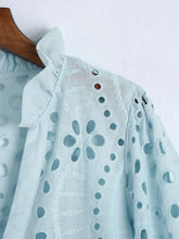 Load image into Gallery viewer, Embroidery Lace Hollow Out Lantern Sleeve Blouse Shirt
