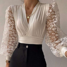 Load image into Gallery viewer, Embroidery Flower V Neck Lace Blouse
