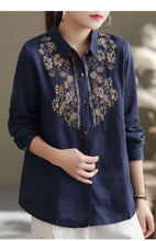 Load image into Gallery viewer, Boho Vietnamese Floral Embroidery Cotton Linen Shirt