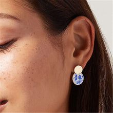 Load image into Gallery viewer, Vintage Blue & White Porcelain Stud Earrings