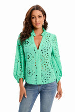 Load image into Gallery viewer, Embroidery Lace Hollow Out Lantern Sleeve Blouse Shirt
