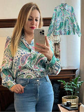 Load image into Gallery viewer, Vintage Chic Africa Safari Globetrotter Satin Blouse