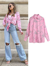Load image into Gallery viewer, Vintage Chic Africa Safari Globetrotter Satin Blouse