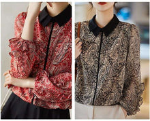 Load image into Gallery viewer, Retro Paisley Print Turn-down Collar Blouse