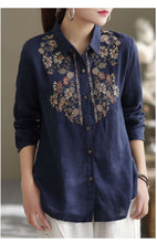 Load image into Gallery viewer, Boho Vietnamese Floral Embroidery Cotton Linen Shirt