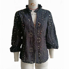 Load image into Gallery viewer, Embroidery Lace Hollow Out Lantern Sleeve Blouse Shirt
