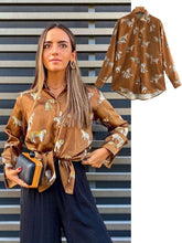 Load image into Gallery viewer, Vintage Chic Africa Safari Globetrotter Satin Blouse
