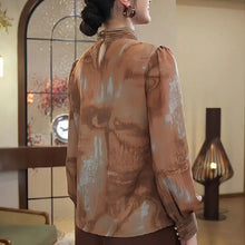 Load image into Gallery viewer, Vintage Fall Tie-Neck Blouse