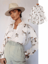 Load image into Gallery viewer, Vintage Chic Africa Safari Globetrotter Satin Blouse