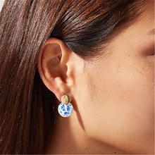 Load image into Gallery viewer, Vintage Blue & White Porcelain Stud Earrings