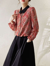 Load image into Gallery viewer, Retro Paisley Print Turn-down Collar Blouse
