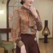 Load image into Gallery viewer, Vintage Fall Tie-Neck Blouse