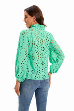 Load image into Gallery viewer, Embroidery Lace Hollow Out Lantern Sleeve Blouse Shirt