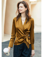 Load image into Gallery viewer, Chic Satin Cross Lace-up Blouse