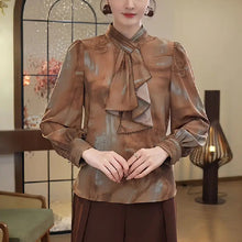 Load image into Gallery viewer, Vintage Fall Tie-Neck Blouse
