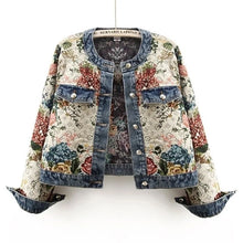 Load image into Gallery viewer, Floral patterned denim jacket