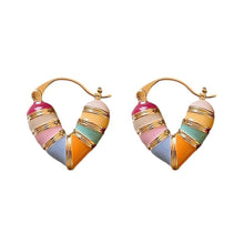 Load image into Gallery viewer, Gold Plated Colorful Heart Hoop Earrings