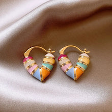 Load image into Gallery viewer, Gold Plated Colorful Heart Hoop Earrings