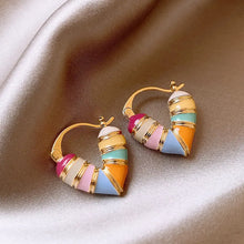 Load image into Gallery viewer, Gold Plated Colorful Heart Hoop Earrings