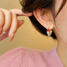 Load image into Gallery viewer, Gold Plated Colorful Heart Hoop Earrings