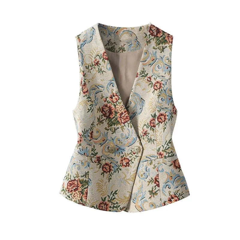 （MM）Floral Jacquard Sheer Vest Vintage Floral Jacquard Vest | Pretty Fashionation