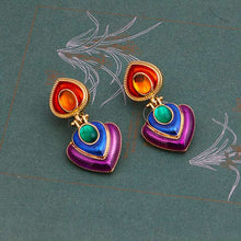 Load image into Gallery viewer, Colorful Crystal Heart Clip Statement Earrings