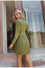 Load image into Gallery viewer, Olive Green Pleated Belt Blazer Chic Dress