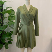 Load image into Gallery viewer, Olive Green Pleated Belt Blazer Chic Dress