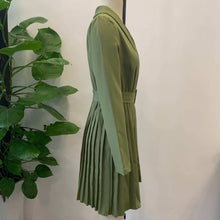 Load image into Gallery viewer, Olive Green Pleated Belt Blazer Chic Dress