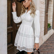 Load image into Gallery viewer, Lace Hollow Out Ruffle White Dress