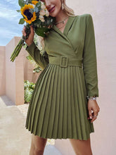 Load image into Gallery viewer, Olive Green Pleated Belt Blazer Chic Dress