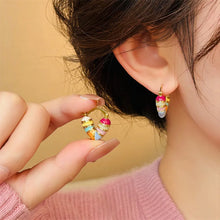 Load image into Gallery viewer, Gold Plated Colorful Heart Hoop Earrings