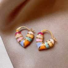 Load image into Gallery viewer, Gold Plated Colorful Heart Hoop Earrings