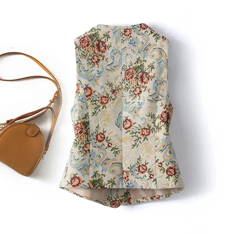 Vintage Floral Jacquard Vest | Pretty Fashionation