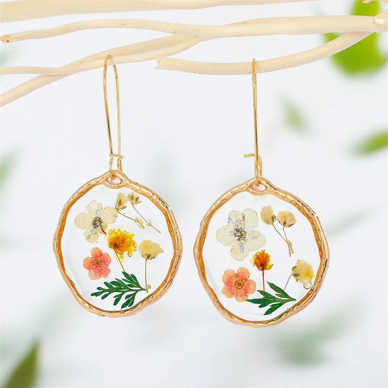 Unique Real Dried Flower Resin Earrings