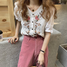 Load image into Gallery viewer, Embroidered Crochet Cardigan Top